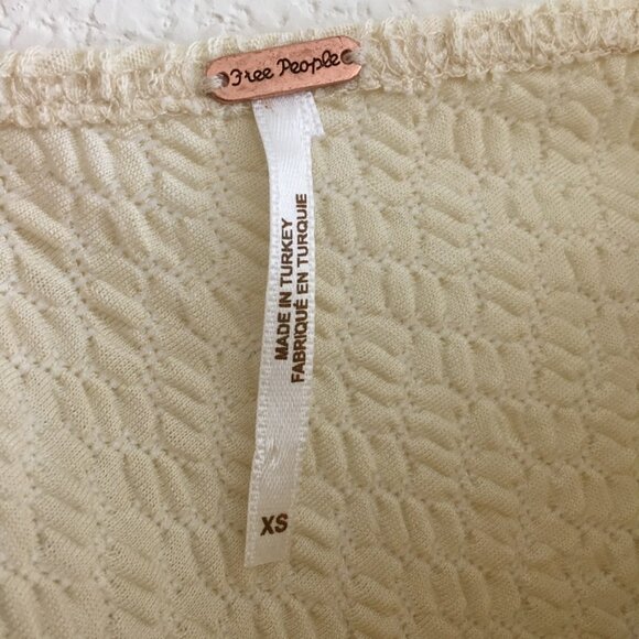 Free People Womens XS Cup Cake Top Blouse Ivory Puff Sleeves V Neck - Picture 8 of 14